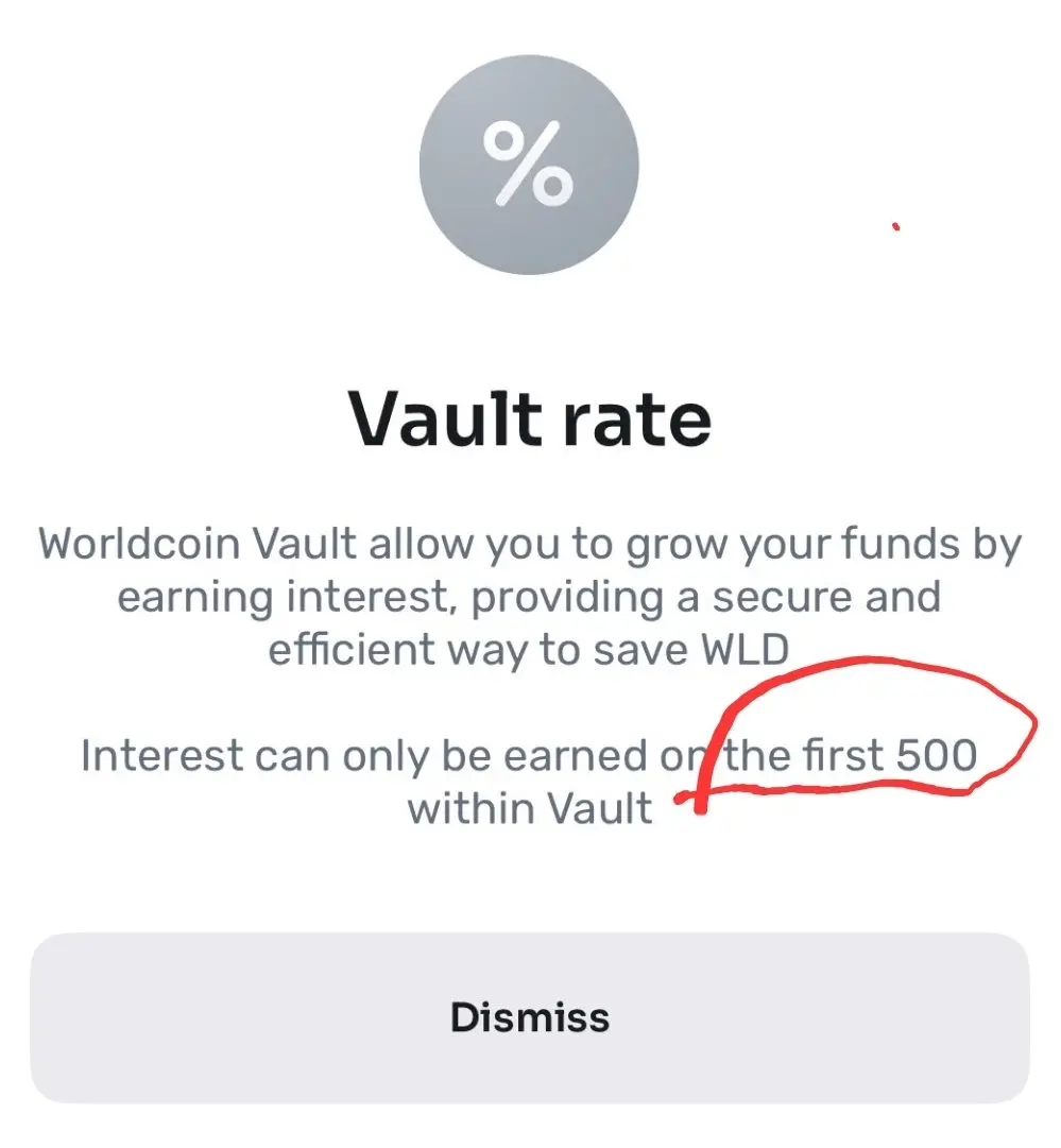 Worldcoin Vault 利息规则疑似变更，仅前 500 枚 WLD 可赚取利息