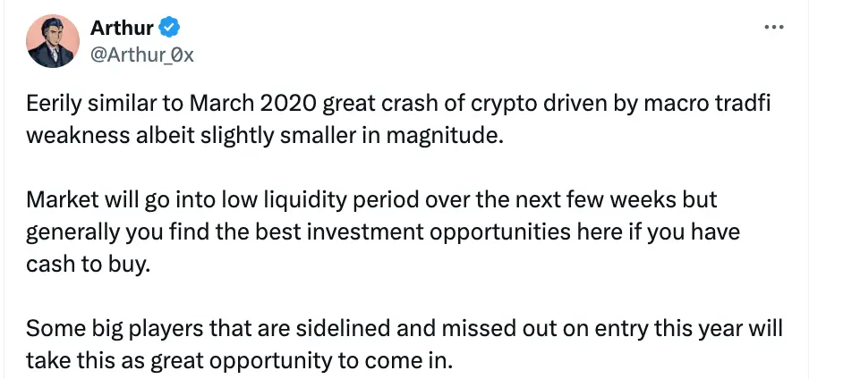 DeFiance Capital 创始人：未来几周进入低流动性时期，也是绝佳的入场机会