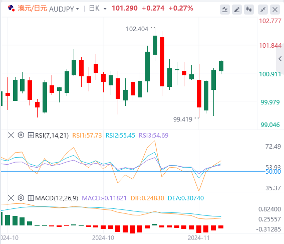 今日澳元/日元货币走势图分析（2024年11月20日）