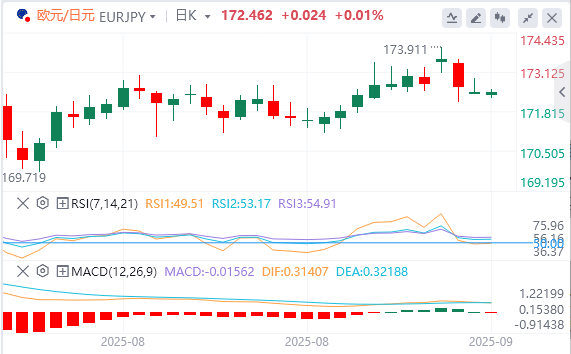 欧元/日元汇率走势分析：在欧洲央行利率决定前小幅上涨至172.50附近