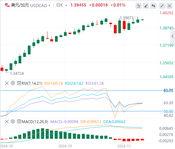 美元/加元实时行情走势分析（2024年11月13日）