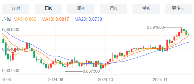 纽盘瑞郎/美元汇率走势分析（2024年11月19日）