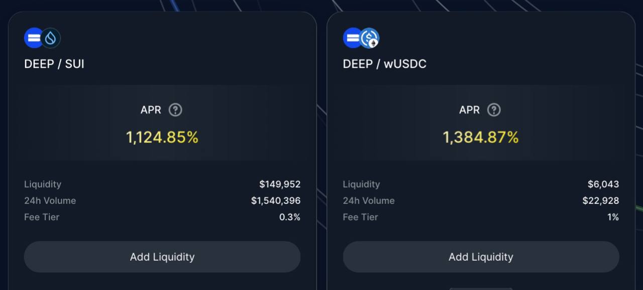 Sui 生态 DEX Turbos 10 月累计交易量接近 3 亿美元,$DEEP/SUI 24 小时交易量突破 150 万美元