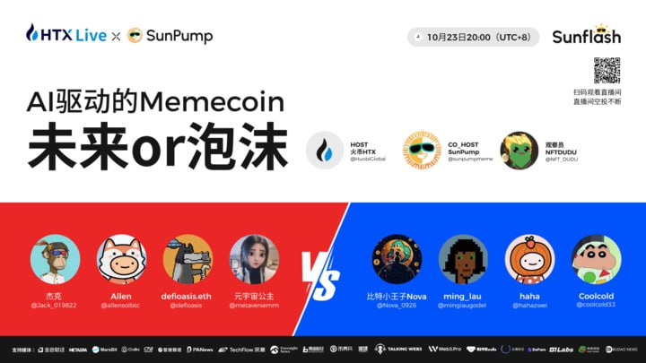 火币HTX将联手SunPump举办直播辩论赛:探讨AI Meme的未来前景和投资机会
