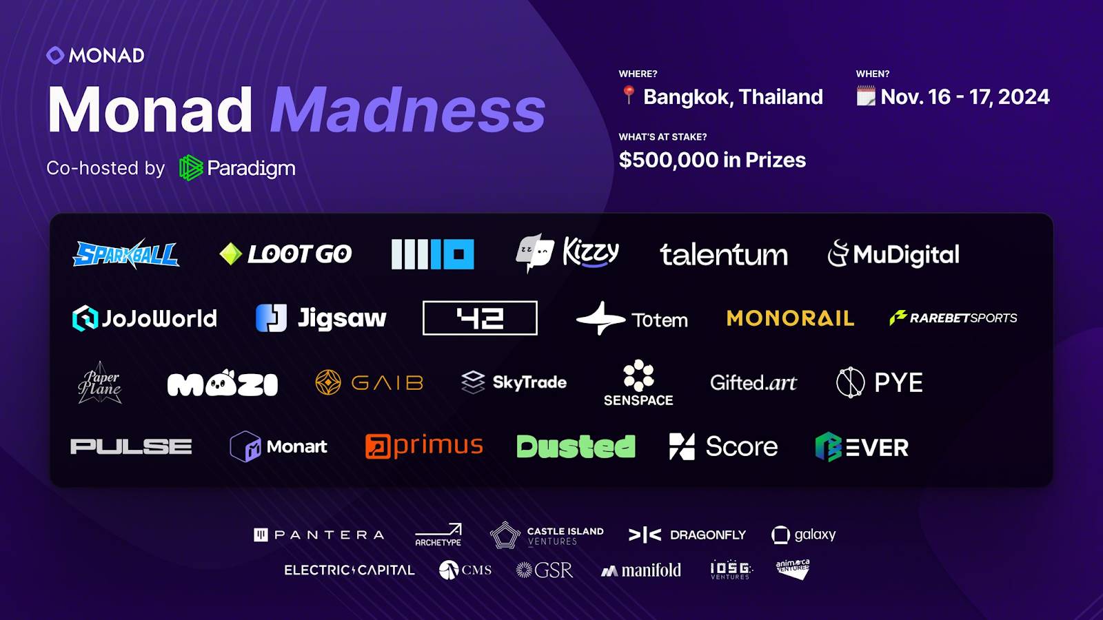 Monad 宣布 Monad Madness Bangkok 最终入选名单,共有 25 个项目将在 11 月 16 日进行分享