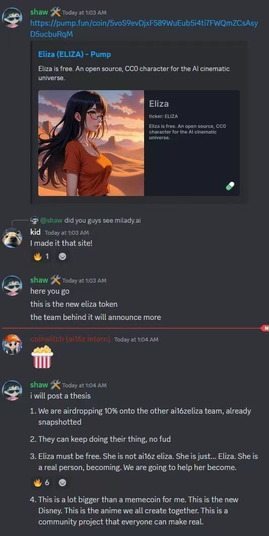 ai16z 创始人宣布推出新 Meme 币 ELIZA