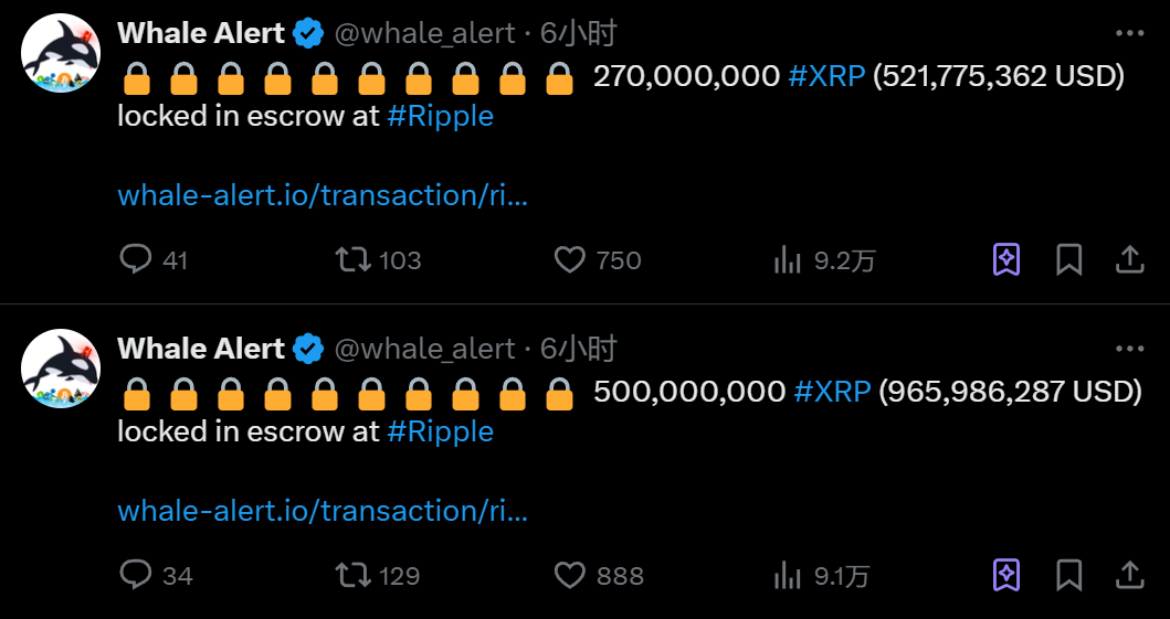 Ripple 今晨将 7.7 亿枚 XRP 重新锁定在托管钱包中