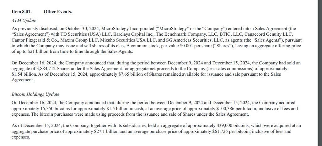 MicroStrategy 上周通过出售股份共赚取 15.4 亿美元净收益