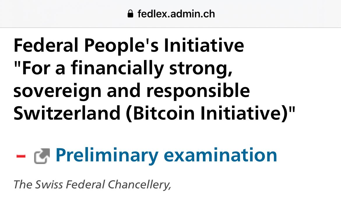 瑞士启动公投审查程序，拟将比特币纳入宪法体系
