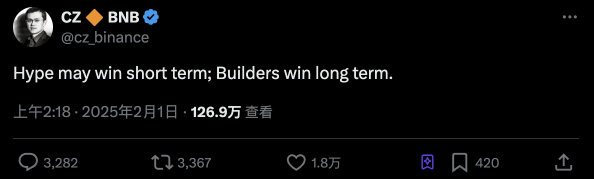 CZ：炒作可能短期获利，而建设者则赢得长期胜利