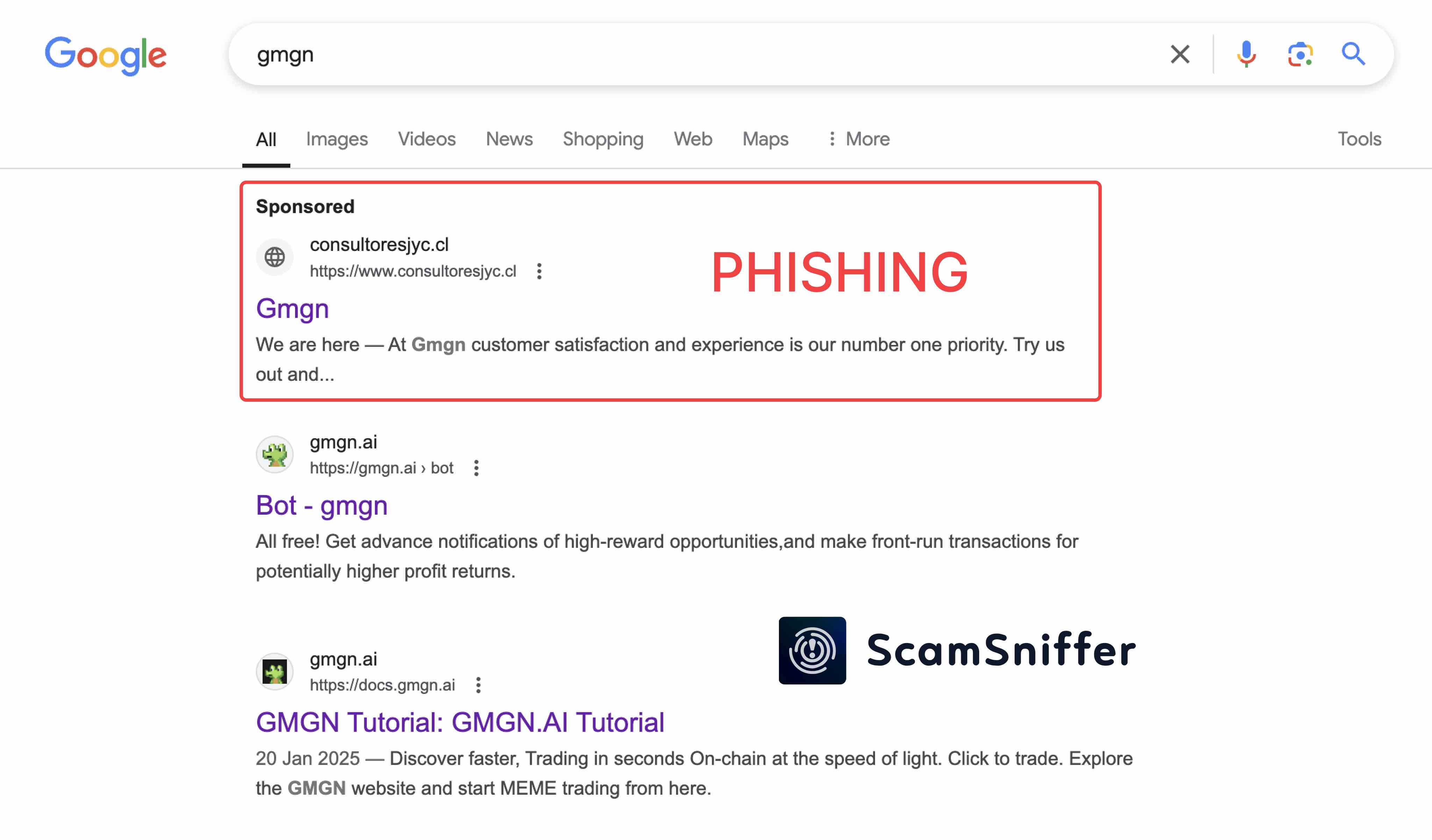 Scam Sniffer：攻击者通过 Google 广告投放虚假的 GMGN 网站链接