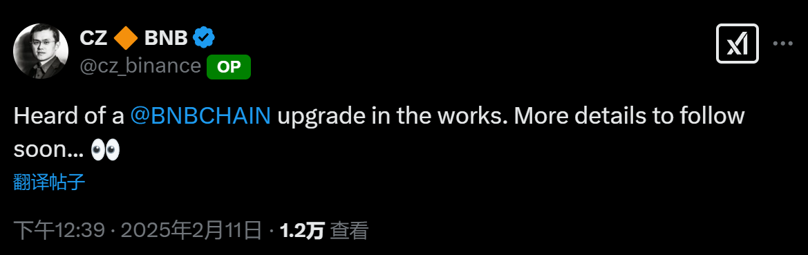CZ：BNB Chain 正在准备一项升级，即将发布更多信息