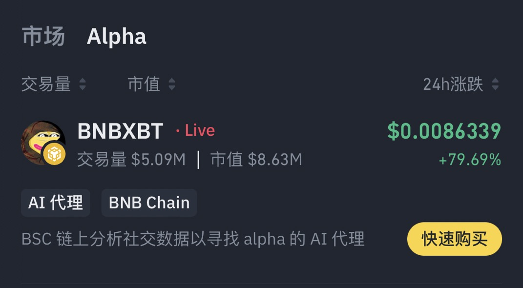 Binance Alpha 新增 BNBXBT
