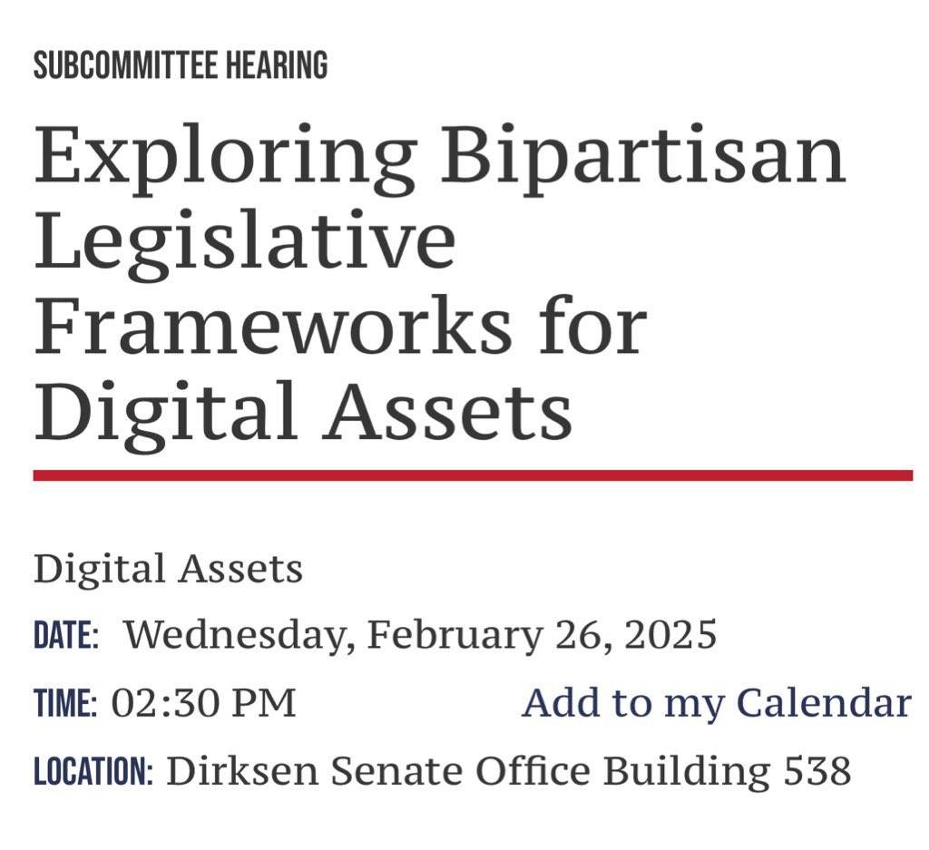 美参议院数字资产小组委员会下周将召开首次听证会，主题为“探索数字资产两党立法框架”
