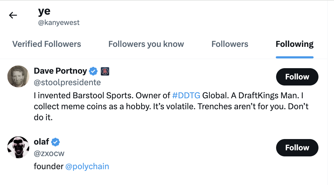 Kanye 今晨多次转发 CZ 推文，并短暂关注 CZ 账号