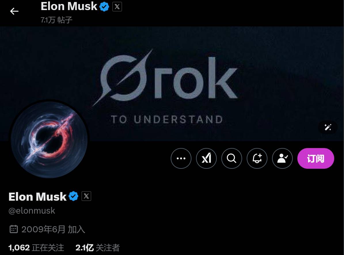 马斯克将 X 平台个人头像和背景图片改为 Grok 主题