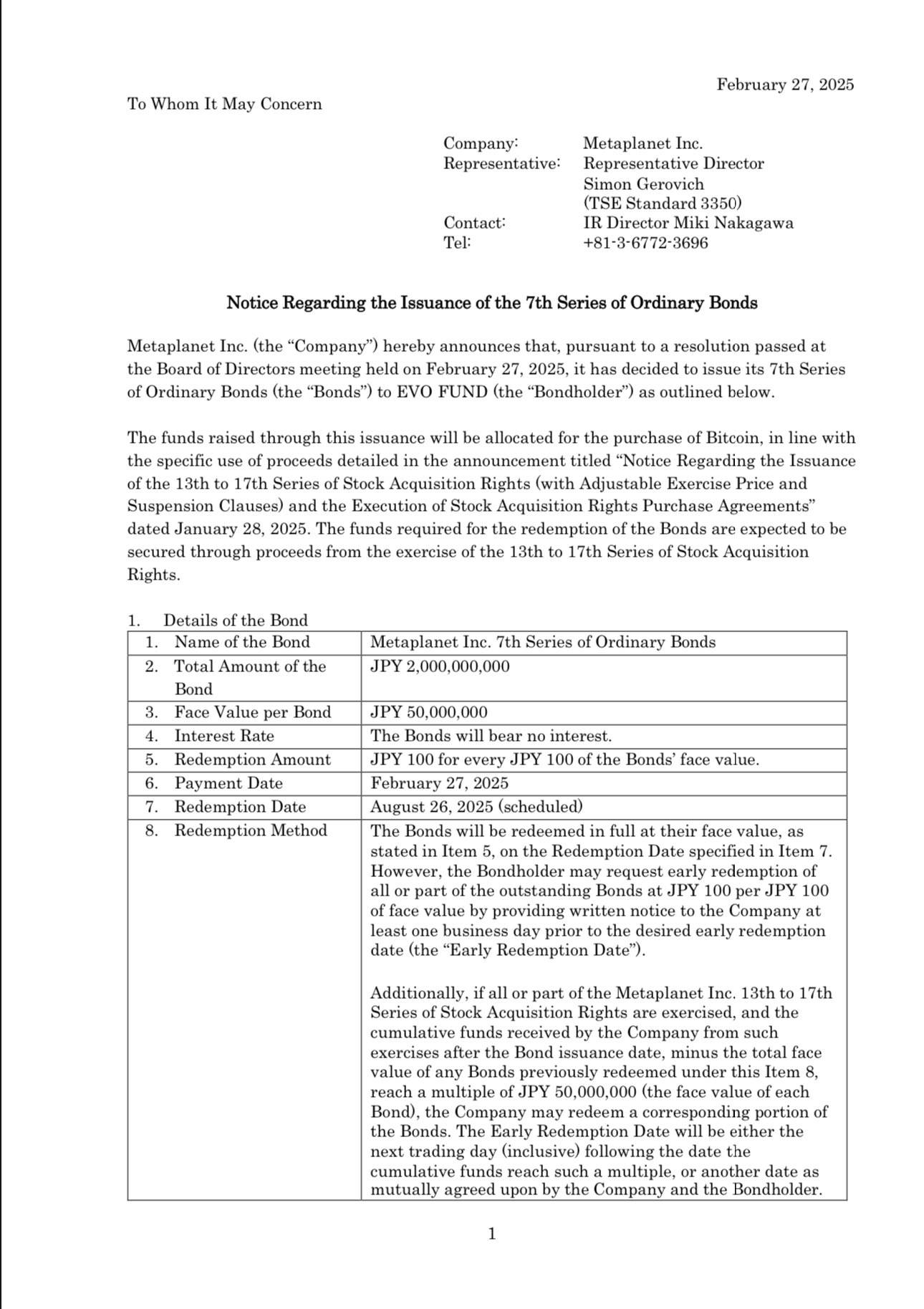 日本上市公司 Metaplanet 发行 20 亿日元零息债券用于增持比特币