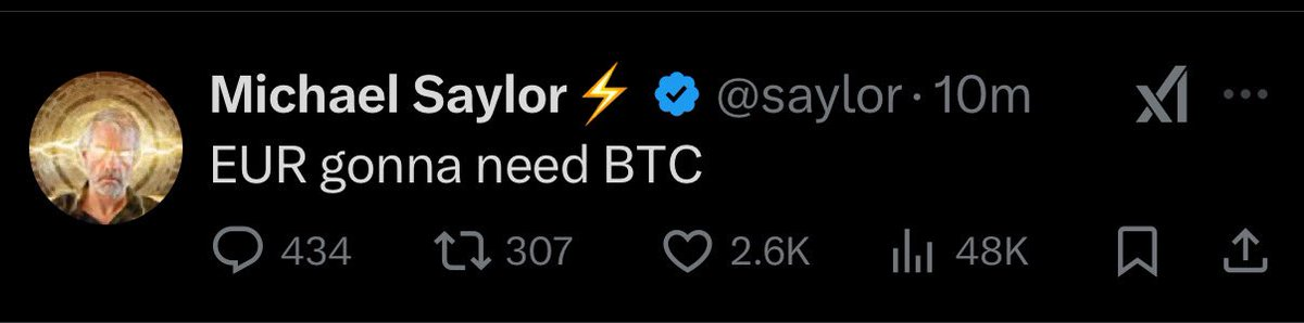 Michael Saylor：欧元将需要比特币