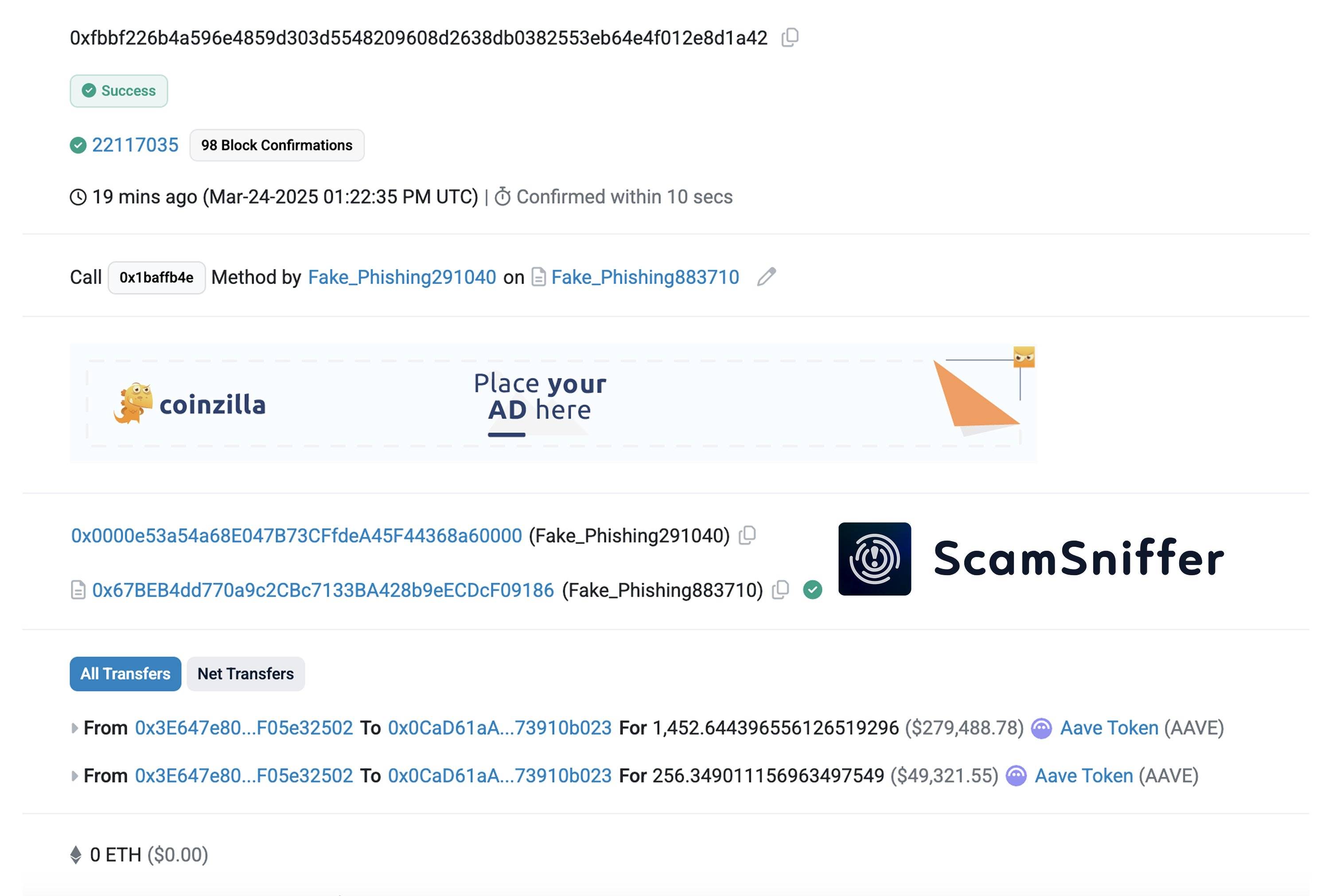 某地址因 408 天前签署的钓鱼授权被盗 32.9 万美元