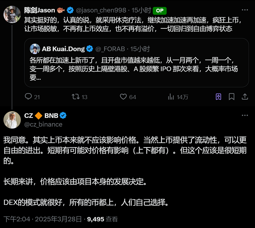 CZ：上币不应影响价格，长期价格由项目本身的发展决定