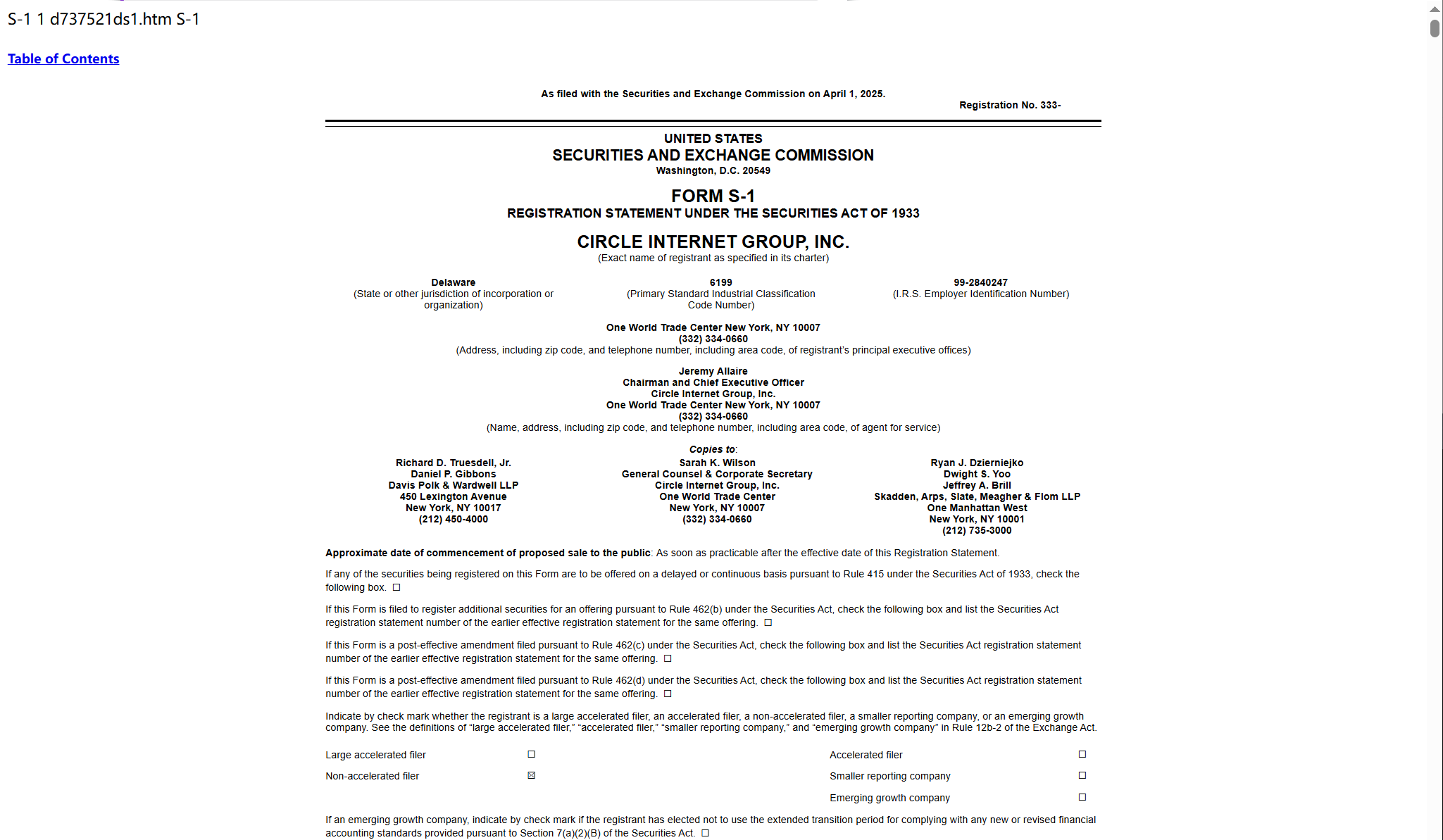 Circle 向美国 SEC 递交 S-1 文件，拟在纽交所上市