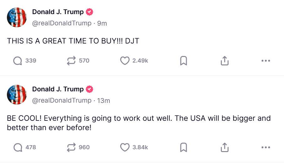 美国总统特朗普：保持冷静，现在是买入的绝佳时机