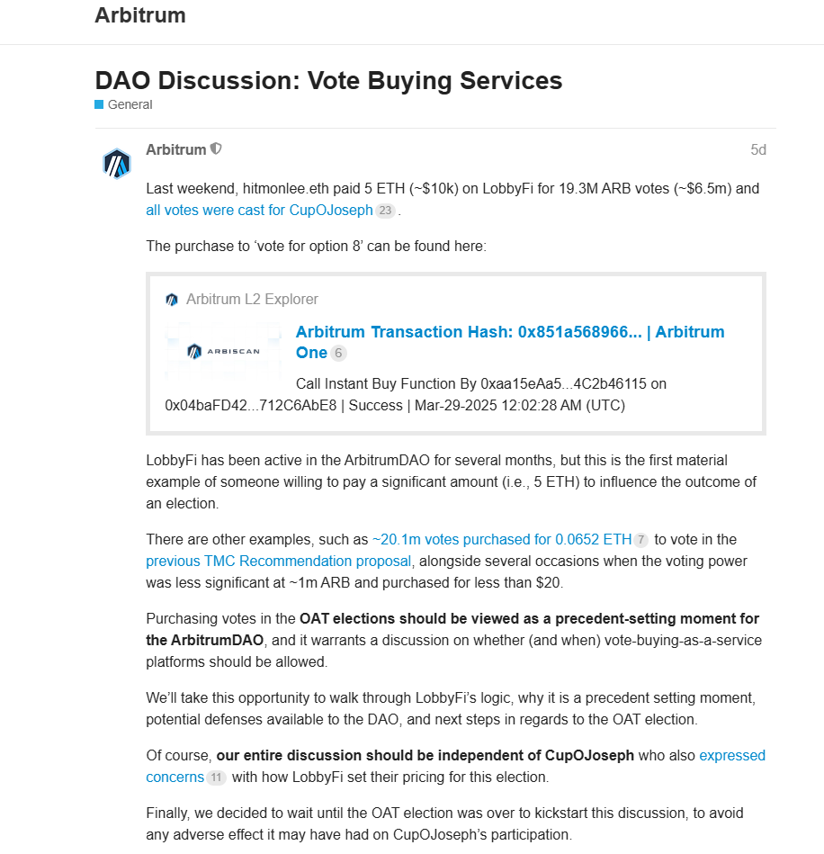 5 ETH撬动650万美元投票权，Arbitrum选举风波揭开DAO治理的“潘多拉魔盒”