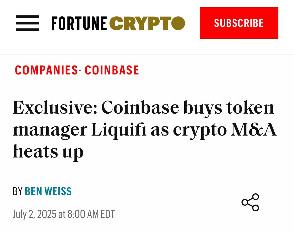 Fortune：Coinbase 收购代币管理平台 Liquifi