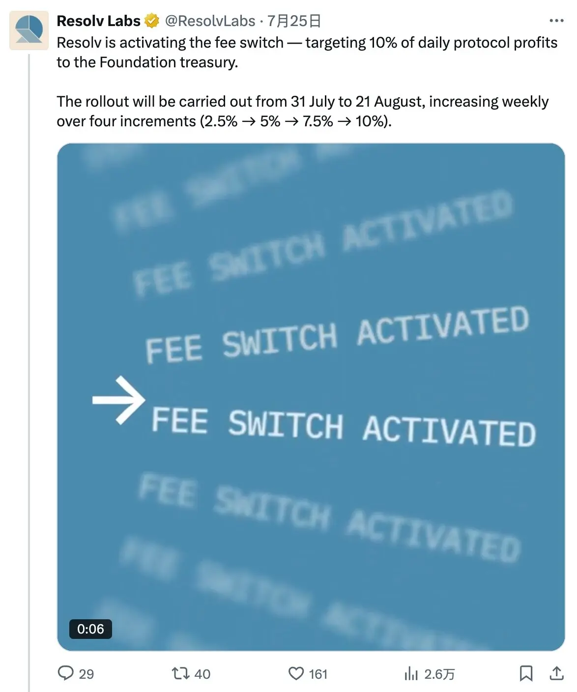 “费用开关”激活，新稳定币协议 RESOLV 会成为下一个 ENA 吗？