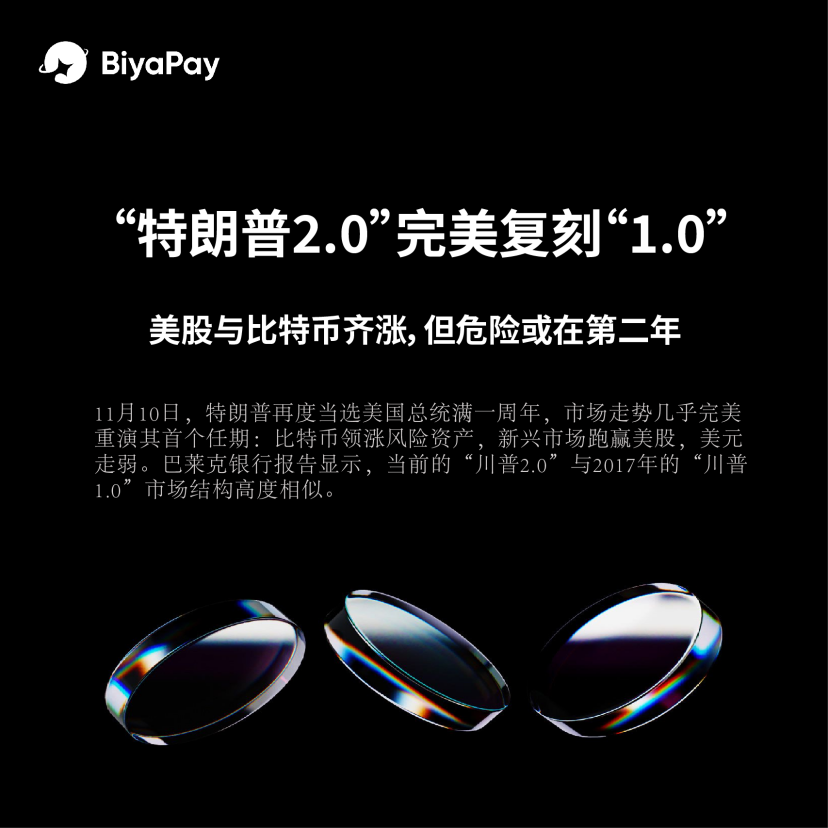 BiyaPay分析师：“特朗普2.0”完美复刻“1.0”，美股与比特币齐涨，但危险或在第二年