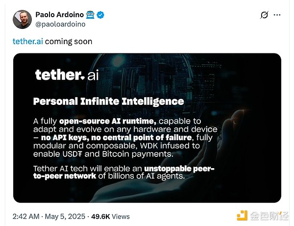Tether AI 平台将支持比特币和 USDT 支付