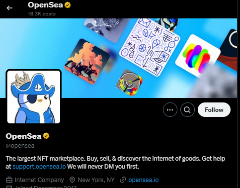 OpenSea官方X头像已更换为Pudgy Penguins企鹅形象