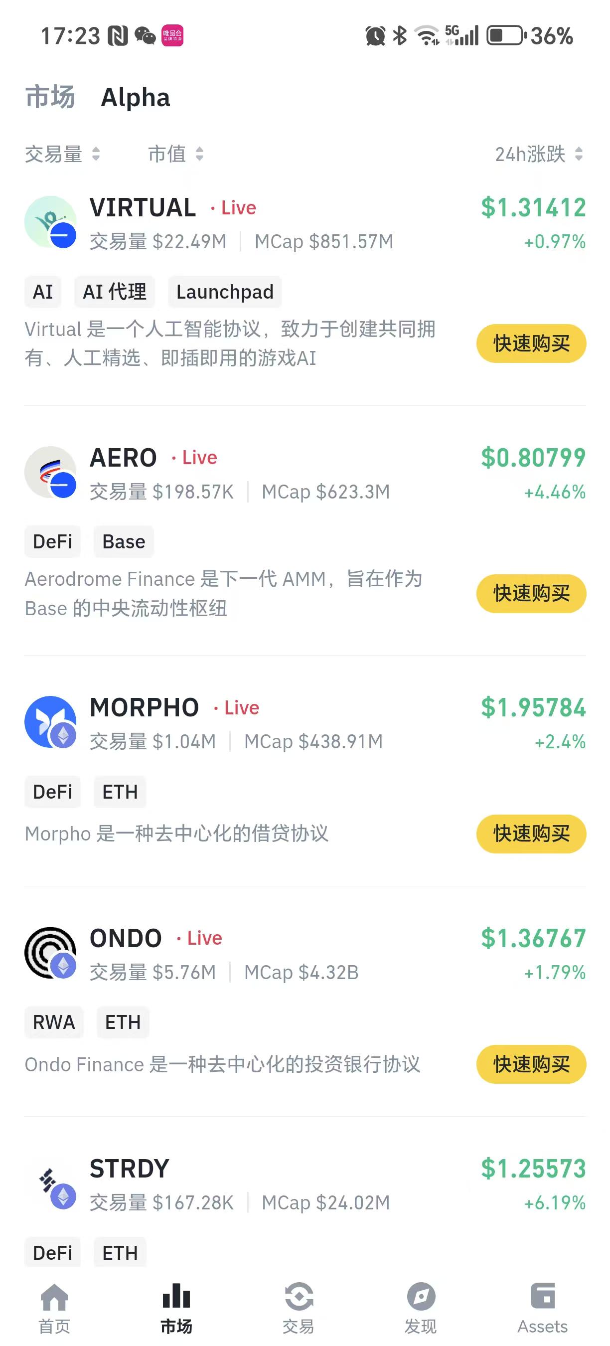 Binance Alpha新增AERO、ONDO、MORPHO、VIRTUAL