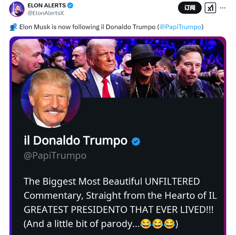 Elon Musk关注推特账号“il Donaldo Trumpo”
