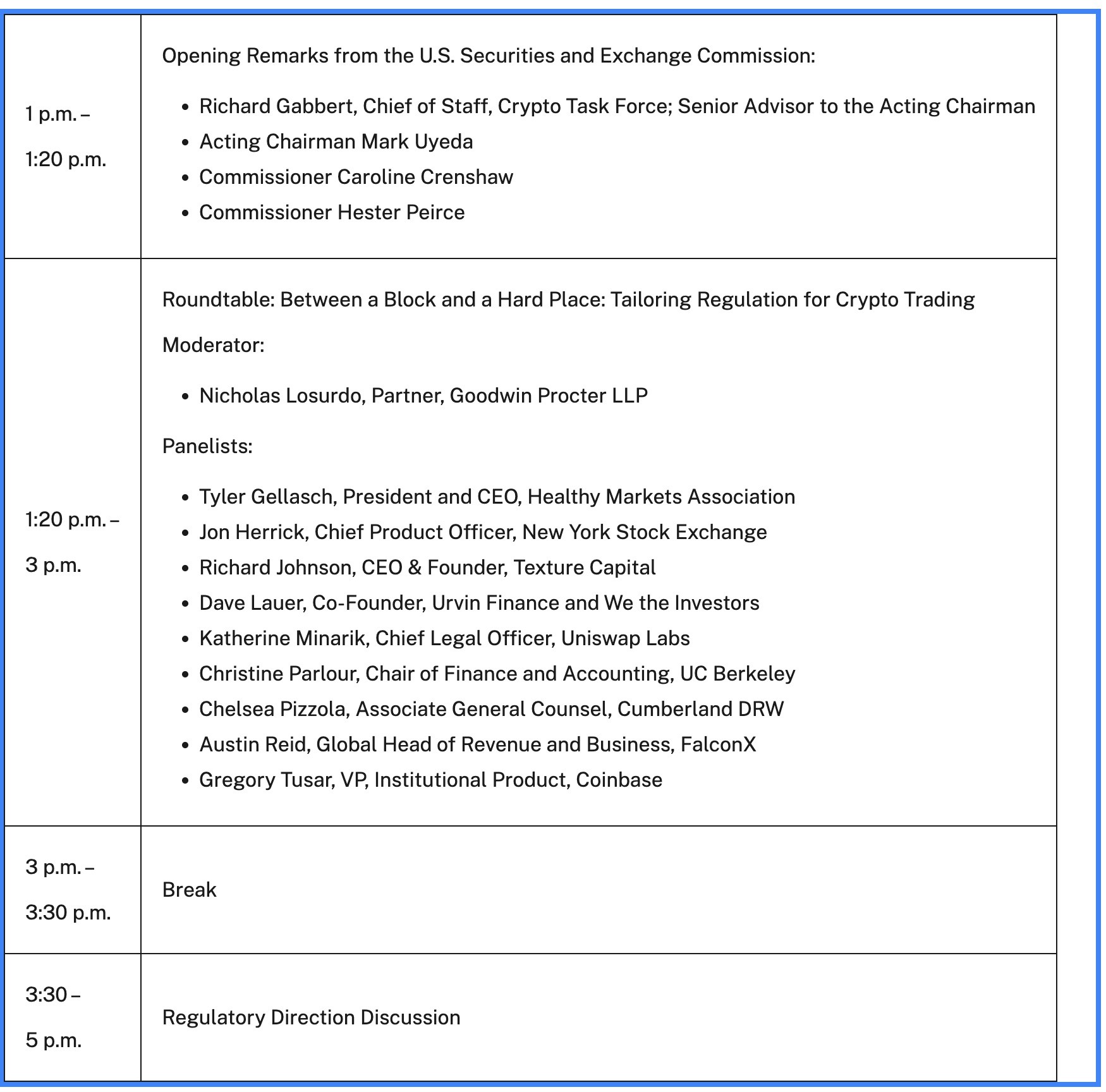 美国SEC公布4月11日加密交易圆桌会议议程