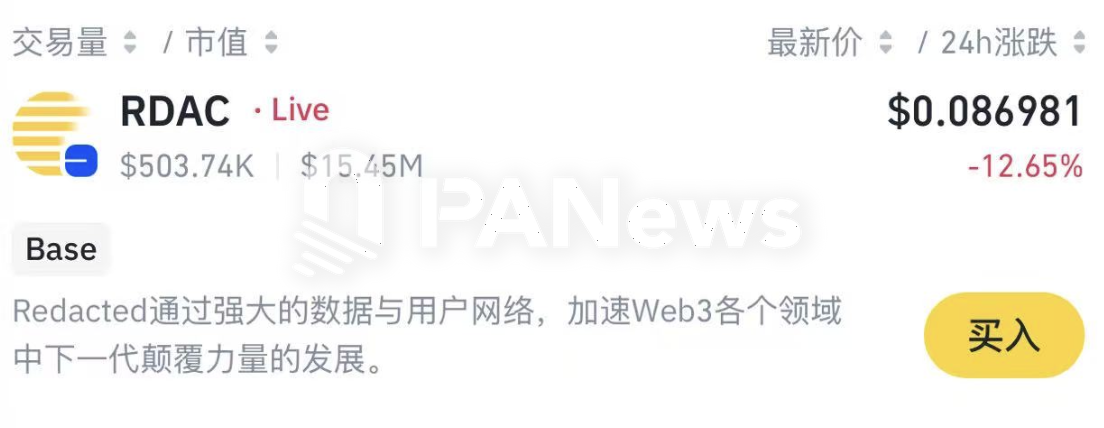 Binance Alpha上线Redacted(RDAC)