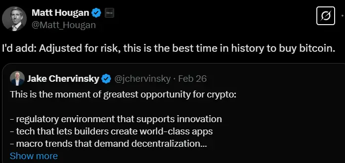 Bitwise CIO：经过风险调整后，现在是历史上购买比特币的最佳时机