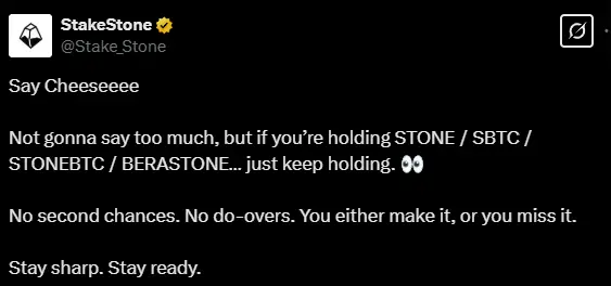 StakeStone 发文暗示或将进行空投快照