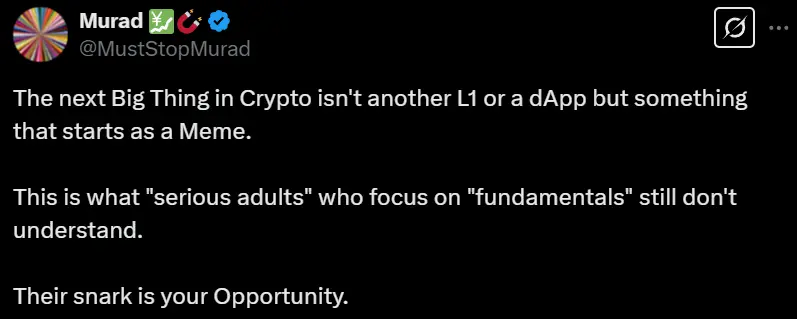 Murad：加密领域下一个大事件是一场从 Meme 开始的变革