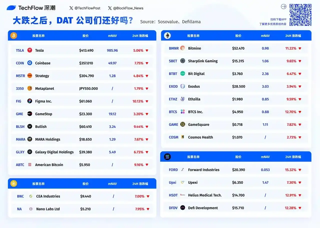 加密与股市双杀，DAT 公司们的股票还好吗？